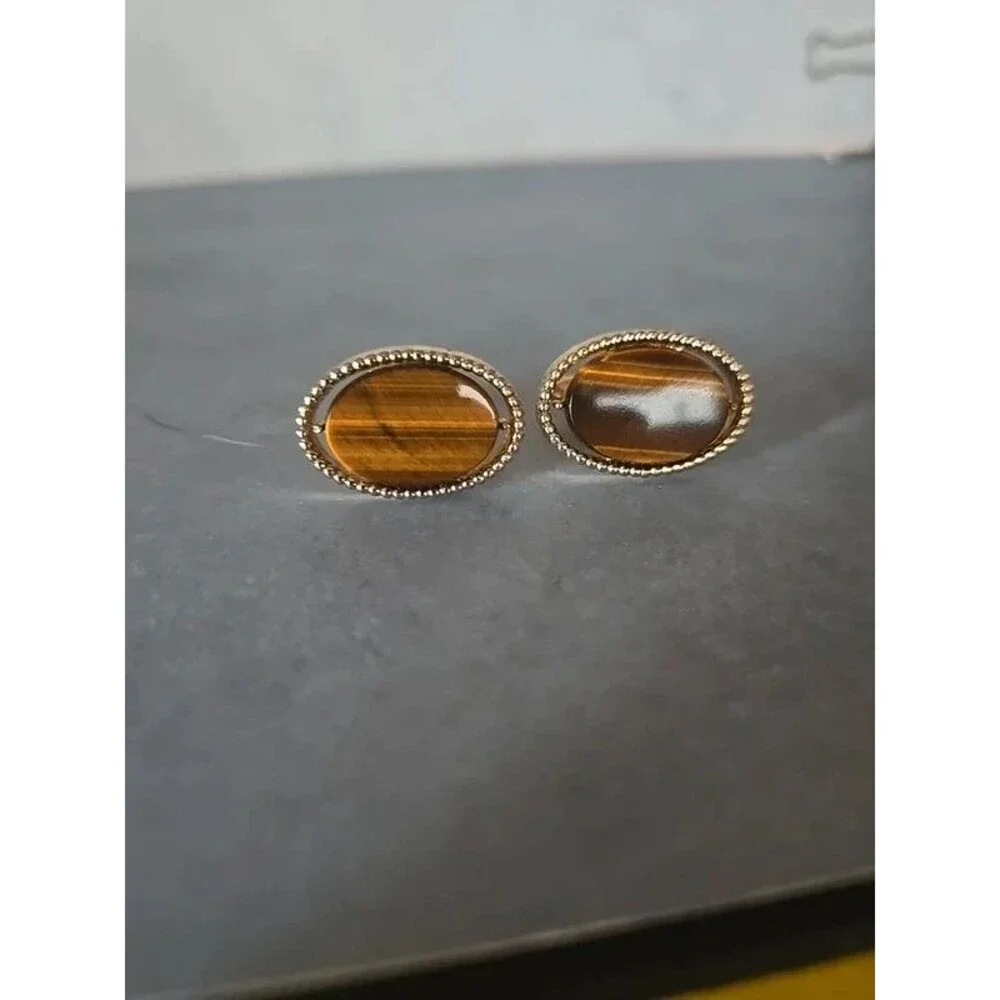 Vtg. Swank Tiger's Eye Men's Cufflinks (B-1)